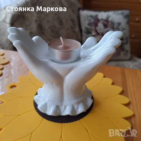 Керамичен свещник за чаена свещ, снимка 4 - Свещи и свещници (декоративни) - 55657077