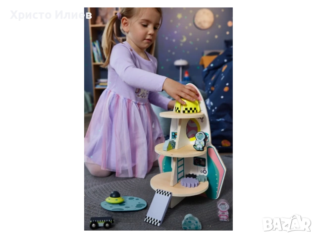 Дървена Космическа ракета писта с дървена кола и космонавти, снимка 2 - Други - 54202342