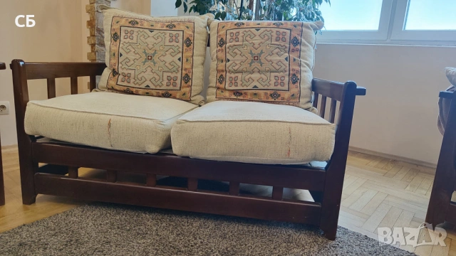 Винтидж италианска холова гарнитура от масивно дърво, снимка 7 - Дивани и мека мебел - 54171542