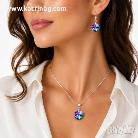 Комплект бижута Swarovski Vitral Light – колие и обеци с цветни кристали, снимка 2 - Бижутерийни комплекти - 54719166