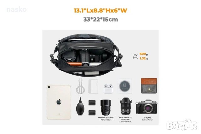 K&F Concept Alpha Sling Camera Bag 10L чанта за фотоапарат, снимка 4 - Чанти, стативи, аксесоари - 55142875