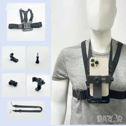 Регулируем нагръден колан за телефон и GoPro – Chest Mount за екшън кадри, колоездене и влог 10361, снимка 14 - Аксесоари за велосипеди - 54683886