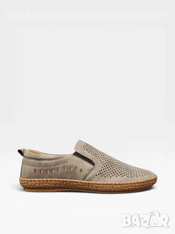 Мъжки мокасини с перфорация в кафяво-бежово S573-3 Khaki