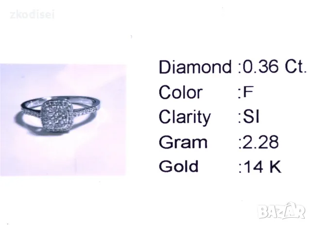 Златен дамски пръстен с диаманти 0,36Ct. чистота:SI размер:54 модел:42556-1, снимка 5 - Пръстени - 55573613
