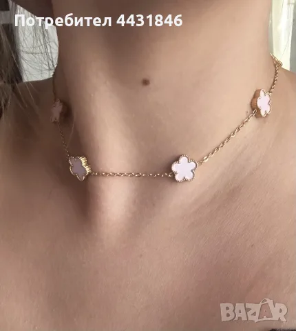 Златно колие тип van cleef, снимка 2 - Колиета, медальони, синджири - 55579973