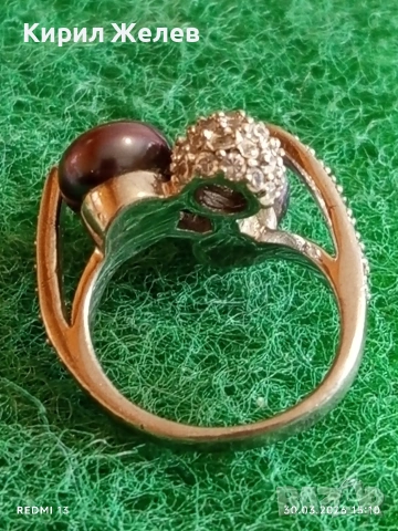 Изящен модерен сребърен пръстен с черни ПЕРЛИ и кристали стил и елегантност 54194, снимка 5 - Пръстени - 54027362