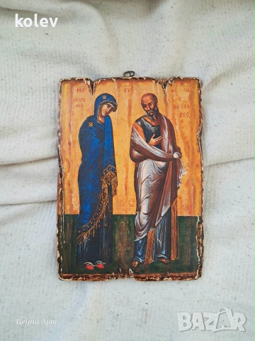 РЕПРОДУКЦИЯ на Св. Богородица Катафиги и св. Йоан Богослов (Убежище) , снимка 2 - Икони - 46241232