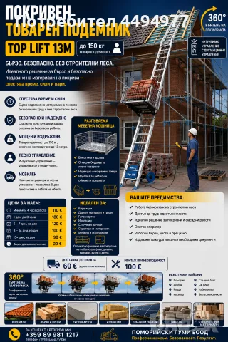 Покривен товарен подемник под наем AWA 31 м и Top Lift 13 м | До 200 кг | Поморие, Бургас, снимка 2 - Монтажи - 55327162