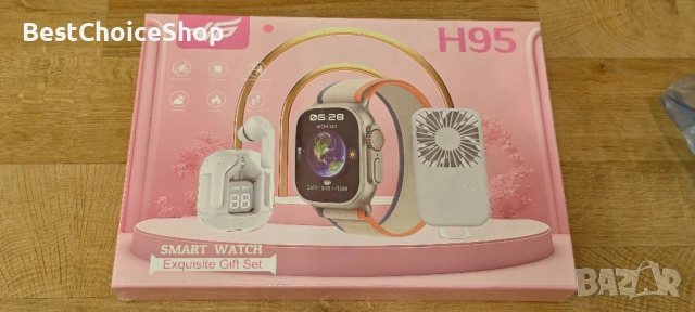 Комплект смарт часовник + безжични слушалки и вентилатор. Smart watch 