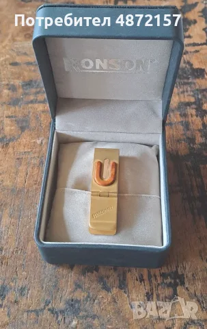 щипка за пари Ronson позлатена матова с ахат масивна, снимка 2 - Други - 55579192
