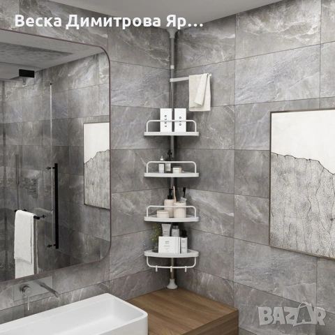 Ъглов рафт за баня с четири поставки и регулируема височина, снимка 6 - Етажерки - 54702417