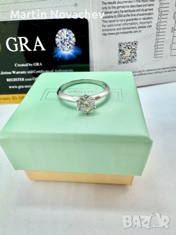 Сребърен пръстен с мойсанит (Диамант) 1 карат, снимка 10 - Пръстени - 53976639