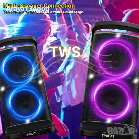 TPBEAT Преносима Bluetooth парти колонка 160W Peak с LED светлини и мощен бас, снимка 4 - Тонколони - 55568277