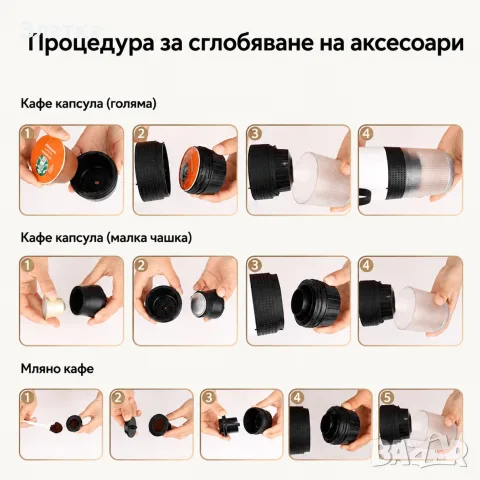 Преносима еспресо машина 3 в 1 с USB зарядно, 20 бара, снимка 5 - Кафемашини - 55389483