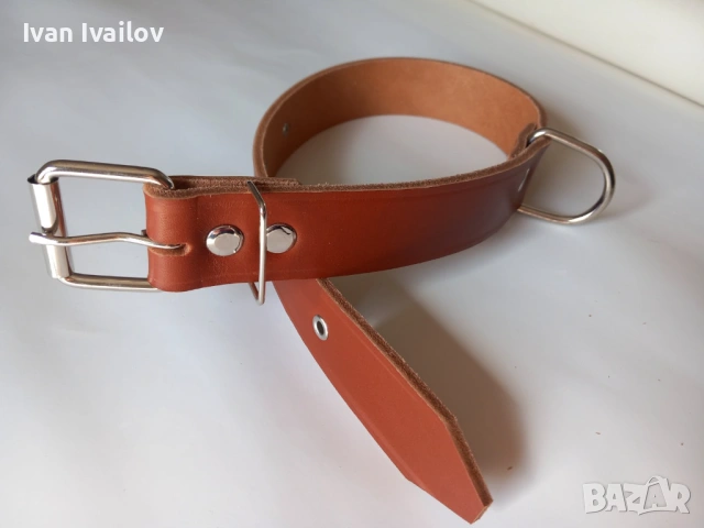 Здрав нашийник от естествена кожа (Кафяв) – 3.5 см широк / 60 см дължина, снимка 3 - За кучета - 54143957