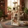 Драскалка за котки Light Gray 206 см – XXL катерушка с 2 къщички, хамак и площадки, снимка 1