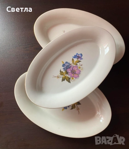 Чинии порцеланови, елипсовидни, 12 бр. за € 24, с р-ри 23/15см Качествен,дебел порцелан,Златен кант, снимка 3 - Чинии - 54167146