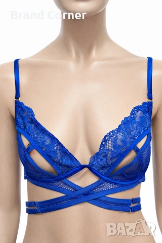 Hunkemöller дамски сутиен в кралско синьо с дантела и декоративни ленти – размер L