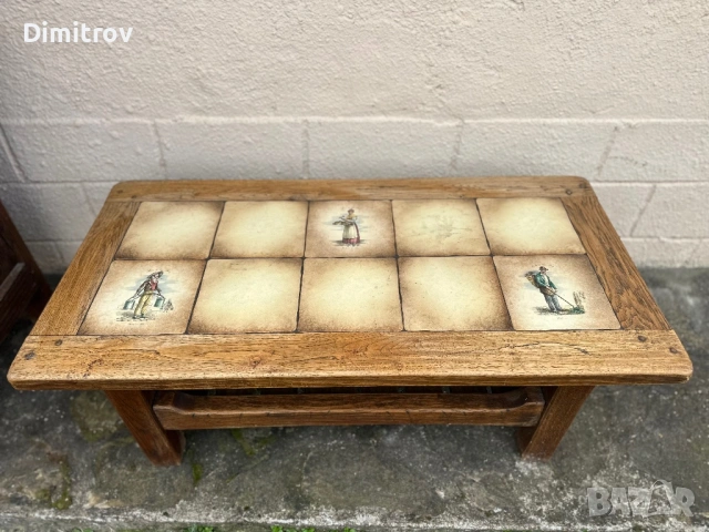 Масивна холна маса с керамични плочки - рустик / винтидж стил