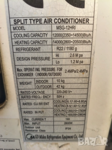 Климатик Midea MSG-12HRI, снимка 3 - Климатици - 55058094