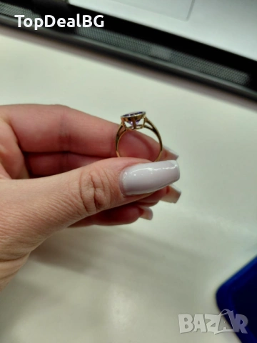 Златен пръстен с ДИАMAНТИ и ТАНЗАНИТ, снимка 7 - Пръстени - 53964603