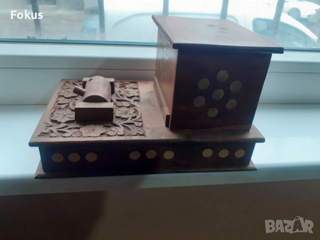 Стара антикварна дървена кутия за цигари механизъм табакера, снимка 6 - Антикварни и старинни предмети - 53965009