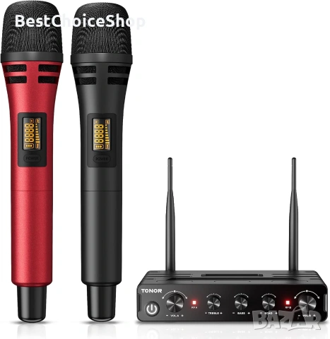 TONOR TW350 Безжични микрофони и приемник с XLR и 6.35 мм аудио интерфейс, 60м, караоке, сватба, DJ