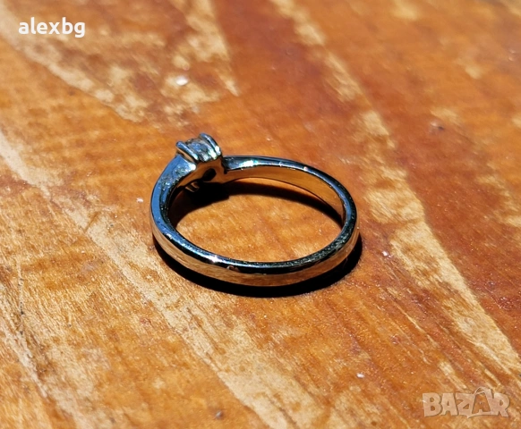 18к Пръстен бяло злато 2g с 0.18ct диамант VS1, снимка 4 - Пръстени - 53440520