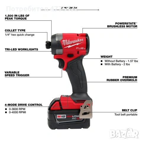 Milwaukee M18 fuel 3697-22, снимка 3 - Куфари с инструменти - 54015156