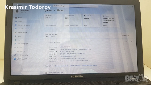 Използван лаптоп Toshiba модел Satellite C850-132, снимка 6 - Лаптопи за работа - 55178520