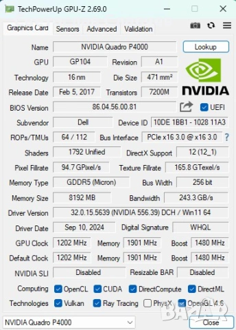 Nvidia Quadro P4000 видео карта , снимка 6 - Видеокарти - 54406254