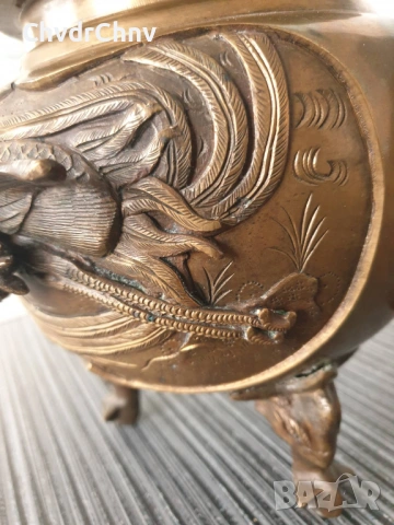 Япония 19-ти век/стара японска бронзова кандилница с дракони, снимка 9 - Декорация за дома - 54091262