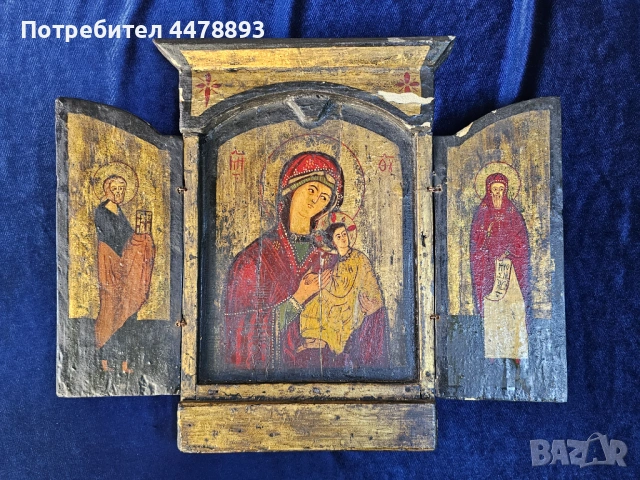 Възрожденска домашна икона Триптих 19 век.