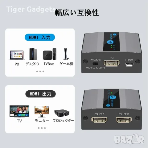 HDMI сплитер 1 към 2, HDMI 2.1, 8K@60Hz, HDCP 2.3, EDID, за 2 монитора, снимка 5 - Кабели и адаптери - 55587984
