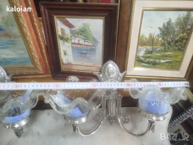 Уникални италиански посребрени аплици викториански стил. Мурано ръчно духано цветно стъкло, снимка 10 - Прожектори - 55475332
