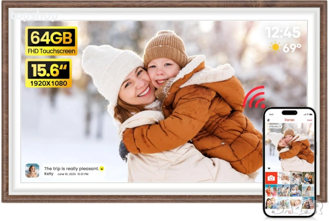 Чисто нова ГИГАНТСКА 15.6" Дигитална Фоторамка BIGASUO – 64GB, Full HD, WiFi (Frameo)  