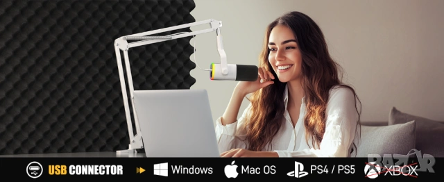 Гейминг микрофон RGB комплект с рамо MAONO PD100XS USB/XLR - Чисто нов, снимка 14 - Микрофони - 54102795