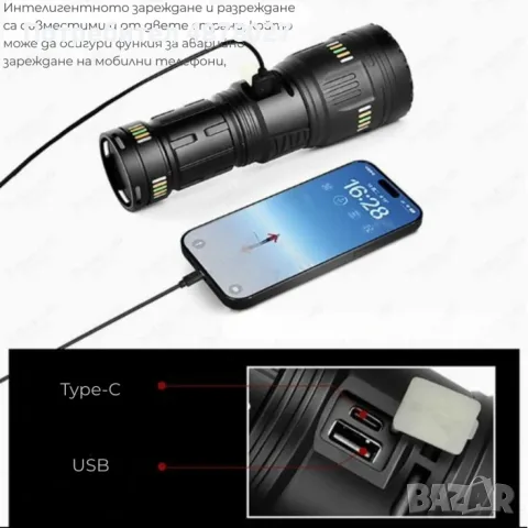 Светодиоден фенер Smiling Shark YM-G600 с телескопично увеличение и PowerBank функция, снимка 6 - Прожектори - 55637647