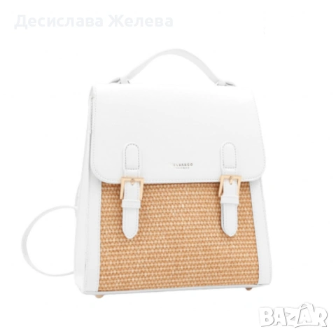 Кокетна дамска раничка, със сламени детайли, снимка 2 - Раници - 54393579