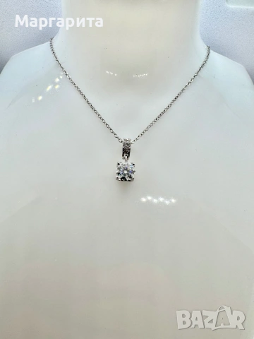 Сребърно колие с мойсанит (диамант) 1 карат, снимка 2 - Колиета, медальони, синджири - 54241140