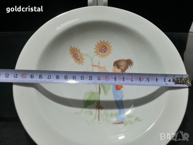 български порцелан чиния момиче с цветя , снимка 3 - Антикварни и старинни предмети - 26685055