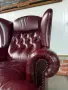 Елегантен кожен фотьойл с висока облегалка (wingback) в класически английски стил, снимка 8