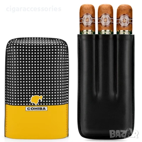 Cohiba комплект за пури – кожен калъф за 3 пури и запалка, снимка 3 - Запалки - 55072653