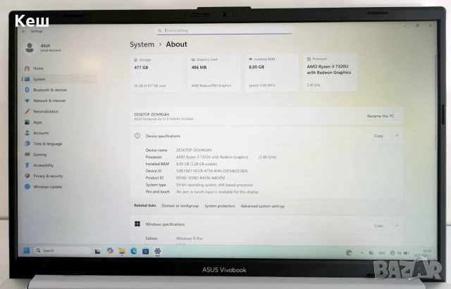 Лаптоп Asus Vivobook Go 15 E1504FA-BQ2345 (8GB-512GB), снимка 5 - Лаптопи за дома - 54959872