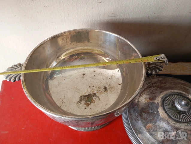 Посребрена купа,фруктиера с капак в стил арт деко, снимка 4 - Други ценни предмети - 53900916