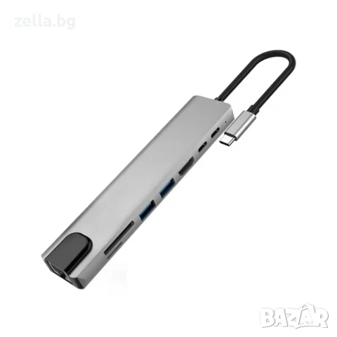 USB-C хъб 8 в 1, HDMI 4K 30Hz, RJ45 100Mbps, PD 87W, USB 3.0 за MacBook, Dell, Lenovo 10305, снимка 11 - Друга електроника - 54663317