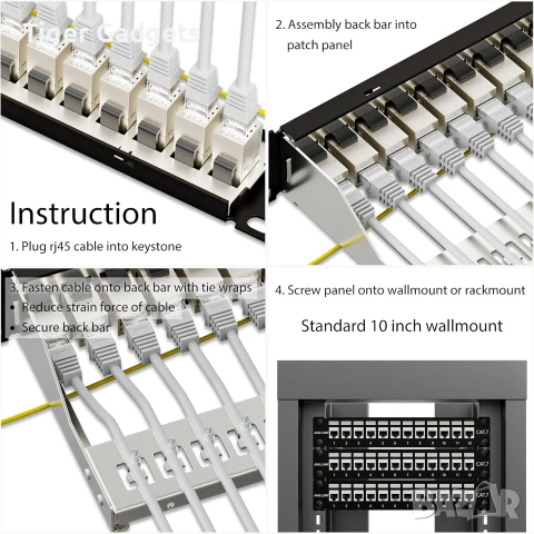 iwillink 12-портов RJ45 Patch Panel Cat7 STP – Екраниран, за стенен или Rack монтаж, снимка 5 - Мрежови адаптери - 55045884