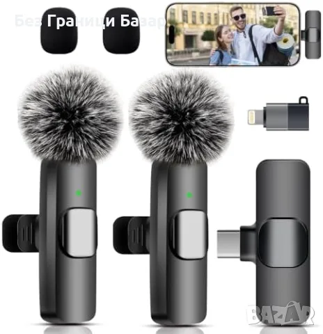 Нови 2 броя Lavalier микрофони AI шумопотискане iPhone Android Vlog USB-C Lightning YouTube TikTok