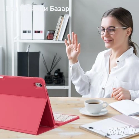 Нов Магнитен калъф с клавиатура за iPad A16 11/10 gen, UK QWERTY, червен кейс таблет Айпад, снимка 7 - Друга електроника - 55151099