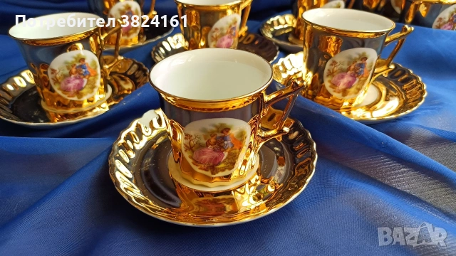 Винтидж порцеланов сервиз за кафе 18 части – Fragonard – силно позлатен – FOREIGN, снимка 12 - Антикварни и старинни предмети - 55263602